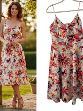 New York & Co Midi Sundress Multicolor Floral Sleeveless Fit & Flare Sz 2 NWT